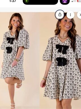 Simply Southern Cream Dress with Black Bow Print and Bows